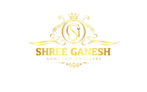 Shree Ganesh Gems and Jewellery logo in gold with crown and ornate design