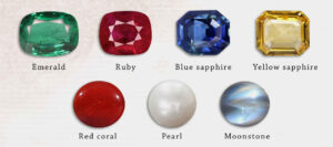 Popular Gemstones – Emerald, Ruby, Blue Sapphire, Yellow Sapphire, Red Coral, Pearl, and Moonstone