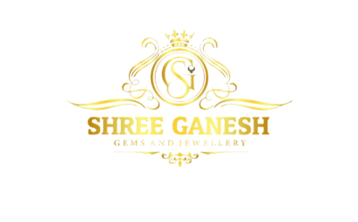 Shree Ganesh Gems and Jewellery logo in gold with crown and ornate design