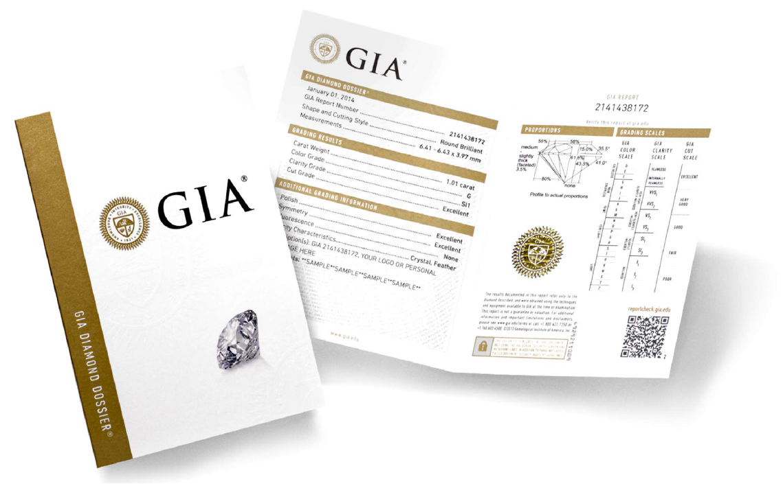 GIA diamond grading reports and a tablet showing a GIA Diamond Focus Report.