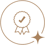 Badge with check mark and ribbon, symbolizing certification or quality assurance
