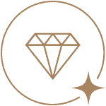 Diamond icon inside a circular outline with a sparkle symbol.