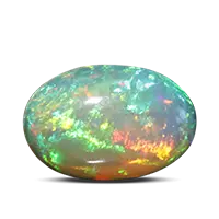 Oval-shaped natural opal gemstone with vibrant multicolor play-of-light on a black background.