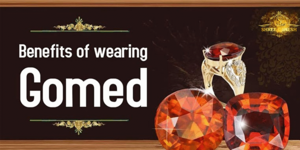 Handcrafted Gomed Stone (Hessonite Garnet) ring from Shree Ganesh Gems and Jewellery – natural gemstone for Rahu benefits, wealth, and protection.