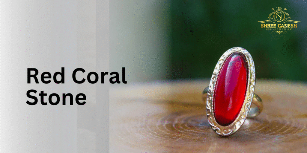 Red Coral Gemstone ring in gold setting – natural Moonga gemstone for courage, energy, and astrological benefits.